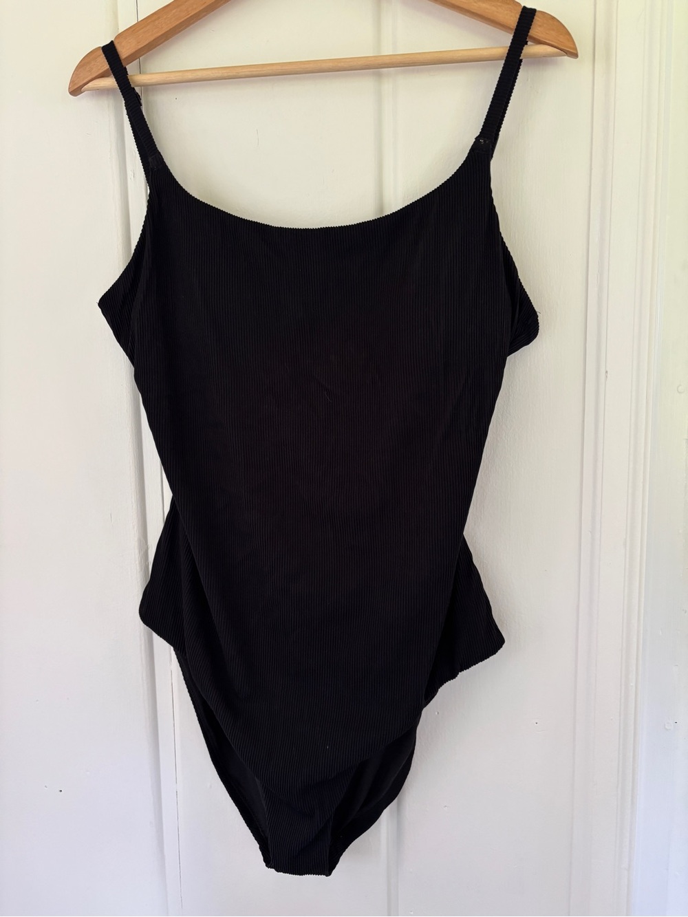 Black Ribbed Scoop Neck Swimsuit with Open Back- Aerie